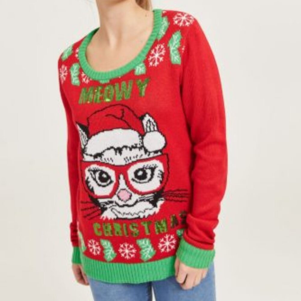 Ardene Meaowy Ugly Christmas Sweater Cat lady Xmas S SM Small